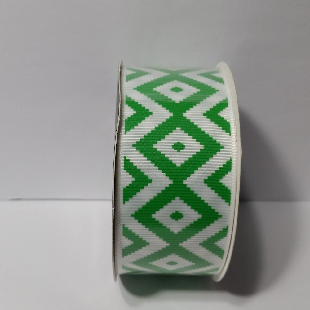 Ribbon 1.5" Diamond Pattern Green White